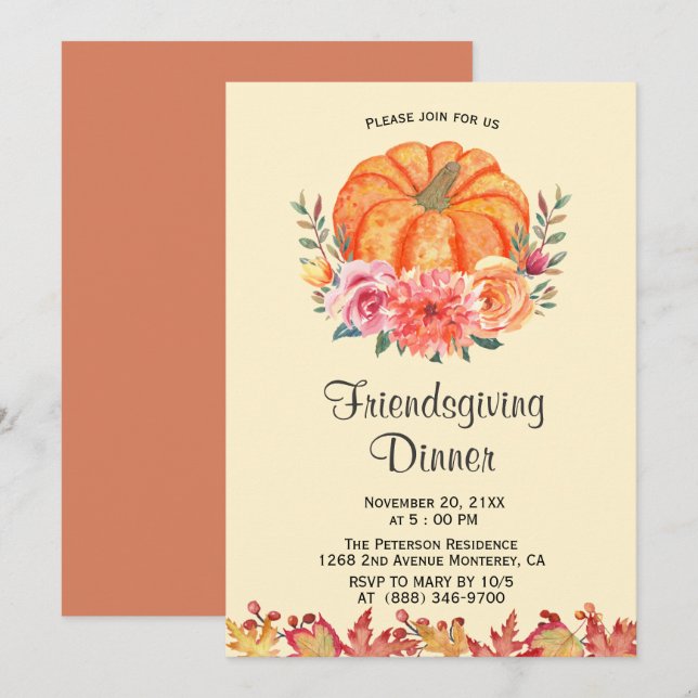 Invitaciones para el Día de Acción de Gracias Fora (Anverso / Reverso)