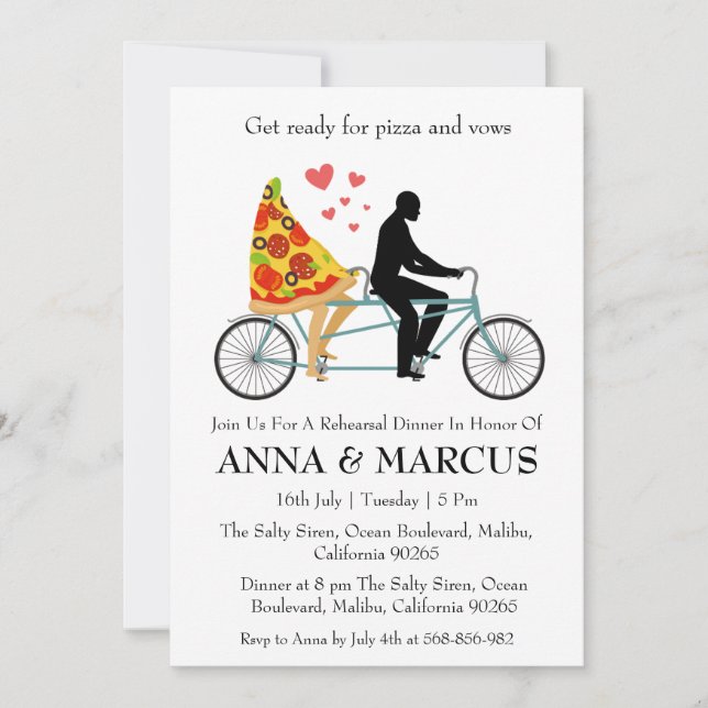 invitaciones para el ensayo del amor y la pizza di (Anverso)