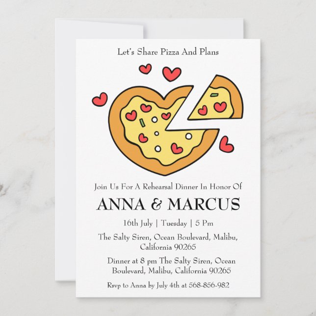 invitaciones para el ensayo del amor y la pizza di (Anverso)