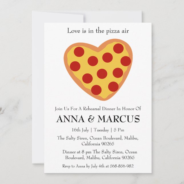 invitaciones para el ensayo del amor y la pizza di (Anverso)