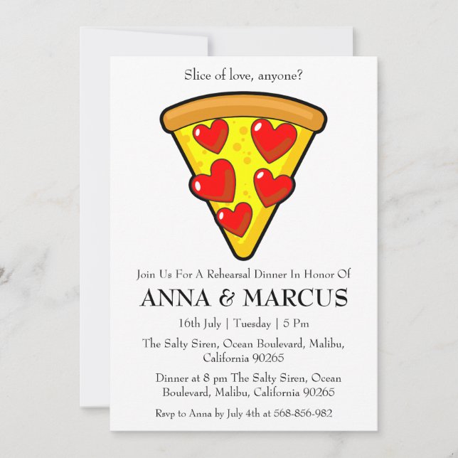 invitaciones para el ensayo del amor y la pizza di (Anverso)