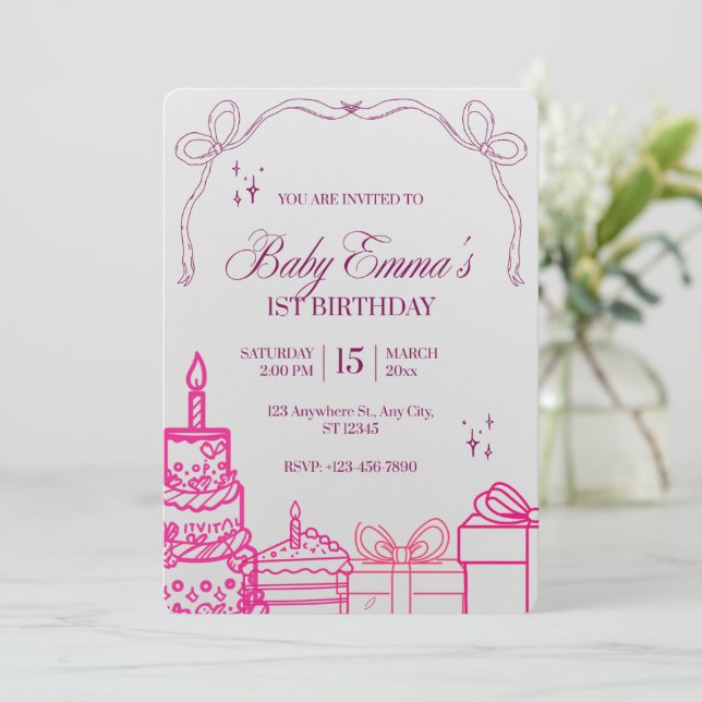 Invitaciones para el primer cumpleaños (Anverso de pie)