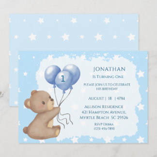Invitaciones para el primer cumpleaños del oso de 