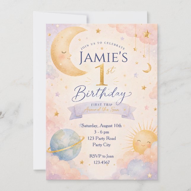 Invitaciones para el primer cumpleaños Primer Viaj (Anverso)