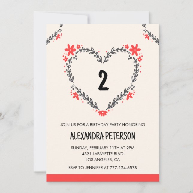 invitaciones para el segundo cumpleaños de ella co (Anverso)