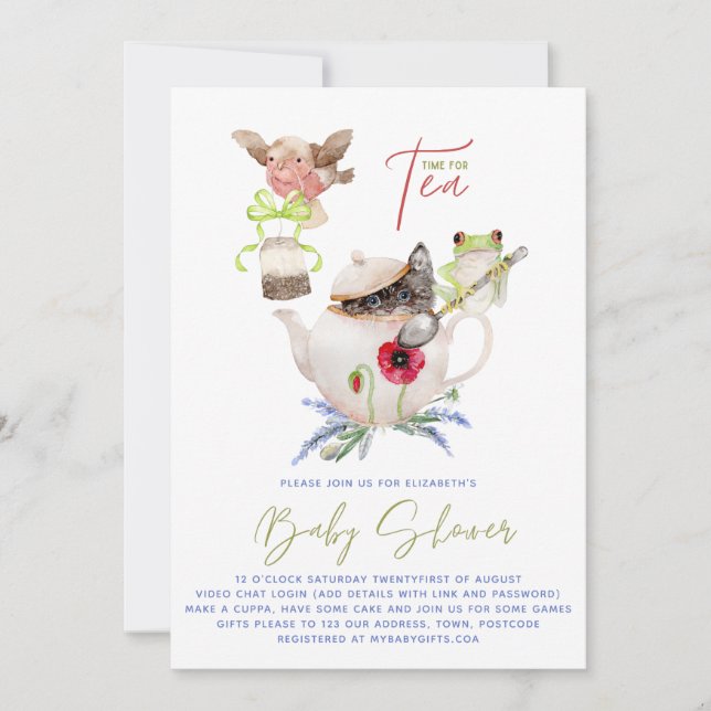Invitaciones para el Tea Party en Baby Shower, inc (Anverso)