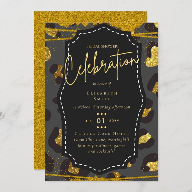 Invitaciones para el tema del Glitzy Black Gold Br (Anverso / Reverso)