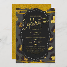 Invitaciones para el tema del Glitzy Black Gold Br