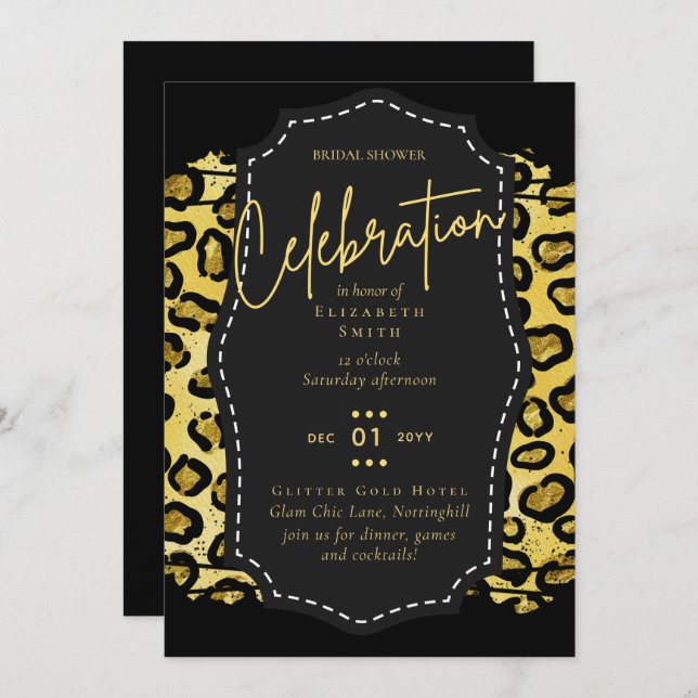 Invitaciones para el tema del Glitzy Black Gold Br (Anverso / Reverso)