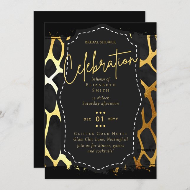 Invitaciones para el tema del Glitzy Black Gold Br (Anverso / Reverso)