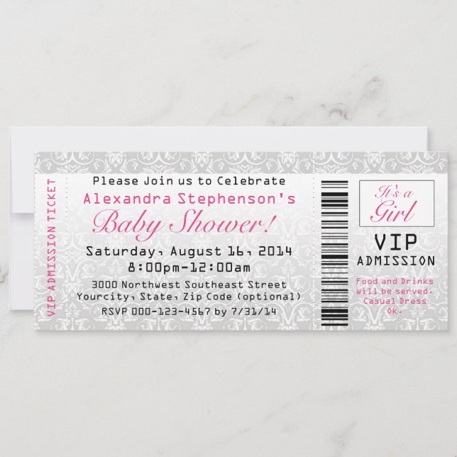 Invitaciones para entradas de Baby Shower, Chica (Anverso)