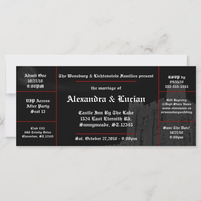 Invitaciones para entradas de Boda gótico Full Moo (Anverso)