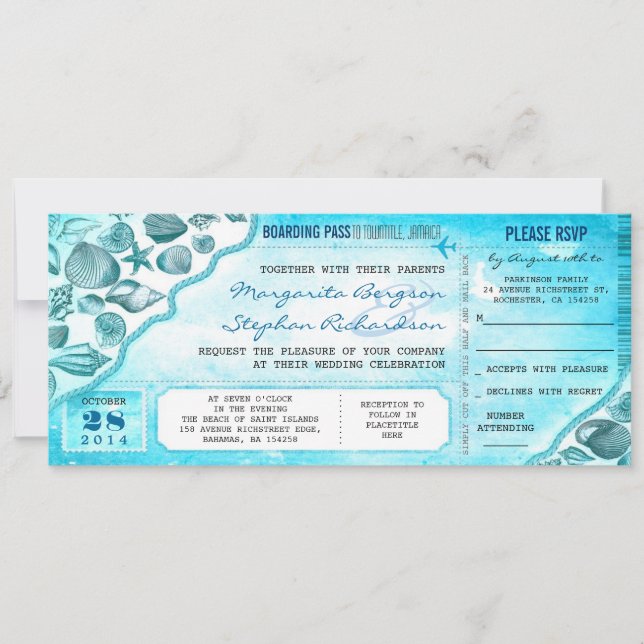 invitaciones para entradas de bodas turquesa de de (Anverso)