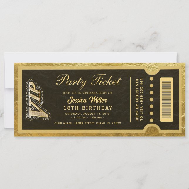 invitaciones para entradas de fiesta dorado (Anverso)