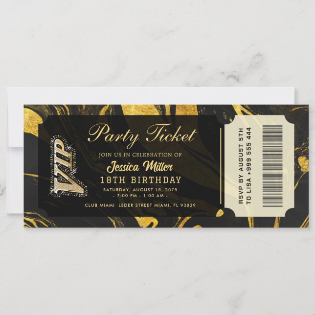 invitaciones para entradas de fiesta dorado (Anverso)
