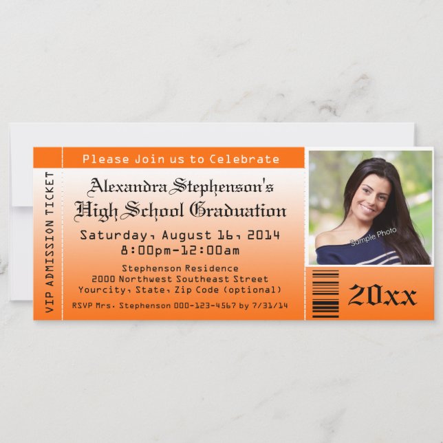 Invitaciones para entradas de naranja para graduac (Anverso)