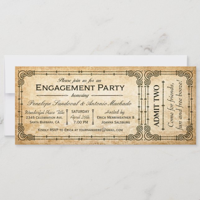 Invitaciones para entradas del Vintage Engagement  (Anverso)