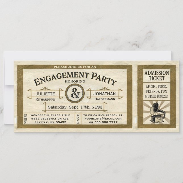 Invitaciones para entradas del Vintage Engagement  (Anverso)