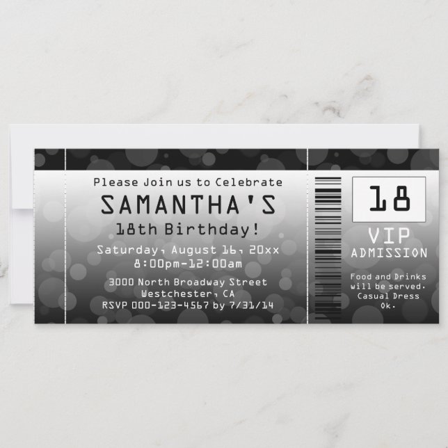 Invitaciones para entradas, negro + blanco (Anverso)