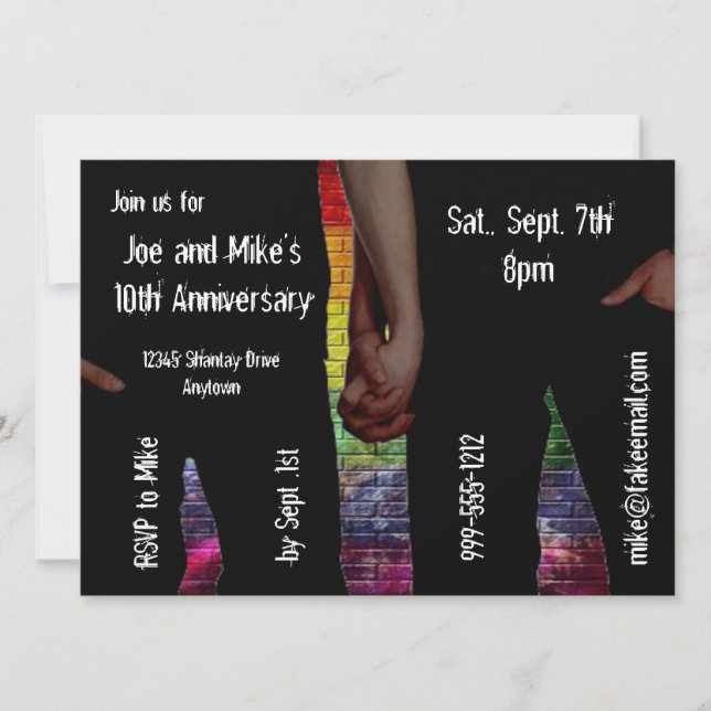 Invitaciones para fiesta de aniversario gay (Anverso)