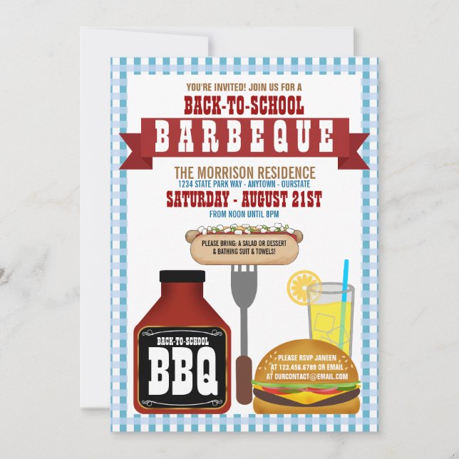 Invitaciones para Fiesta de Barbacoa de Regreso a  (Anverso)