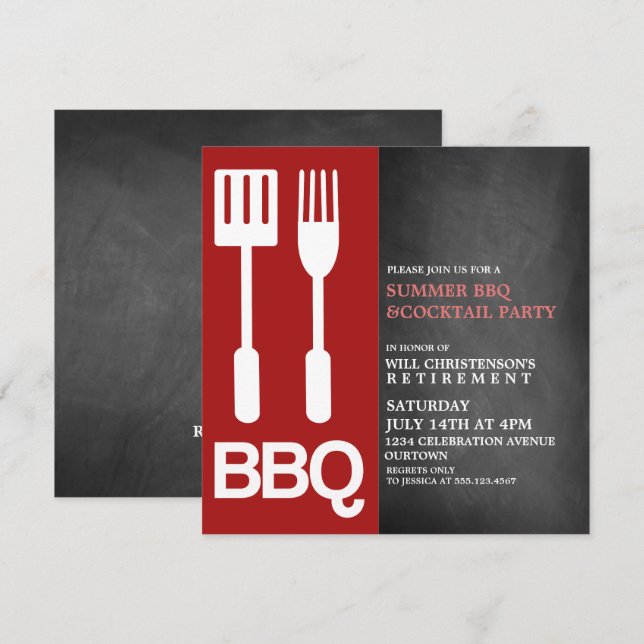 Invitaciones para Fiesta de Barbacoa de Verano (Anverso / Reverso)