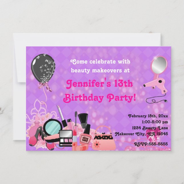 Invitaciones para fiesta de chicas de belleza de m (Anverso)