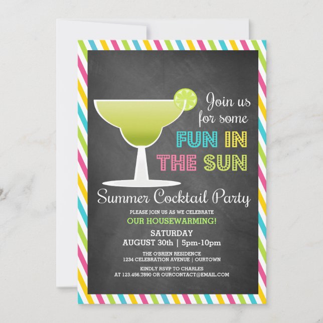 Invitaciones para Fiesta de Cóctel de Verano (Anverso)
