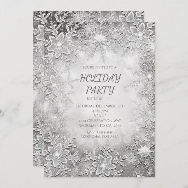 Invitaciones para fiesta de copos de nieve de invi (Anverso / Reverso)