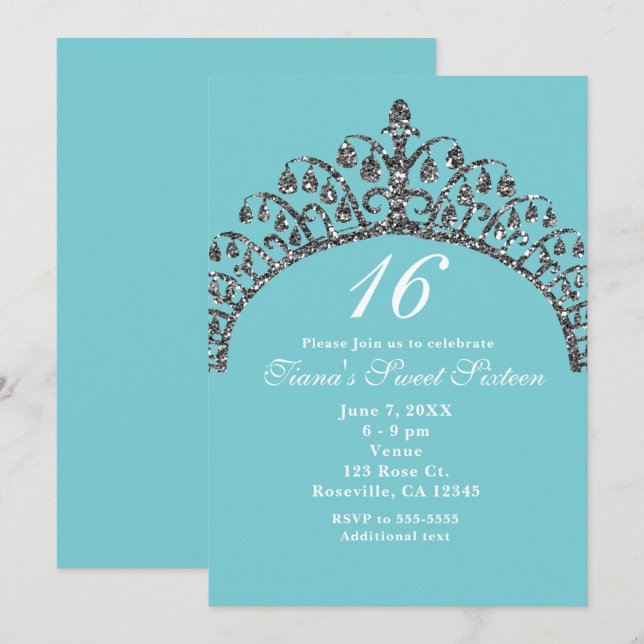 Invitaciones para fiesta de Corona de Tiara de Pur (Anverso / Reverso)
