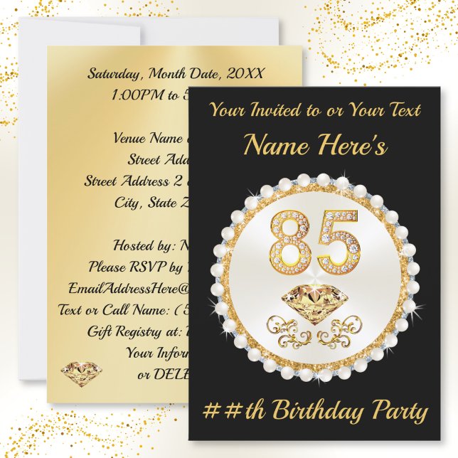Invitaciones para Fiesta de Cumpleaños 85, Persona (Invitations for 85th birthday party. 85th birthday party ideas for grandma. 85th birthday ideas. Mom)