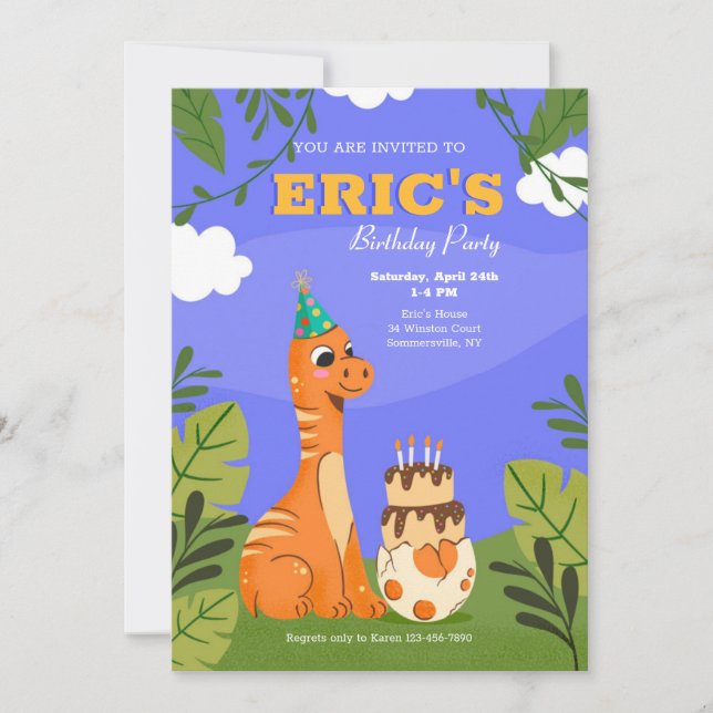 Invitaciones para fiesta de cumpleaños de dinosaur (Anverso)