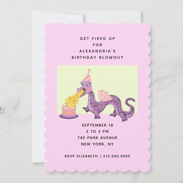 Invitaciones para fiesta de cumpleaños de dragón (Anverso)