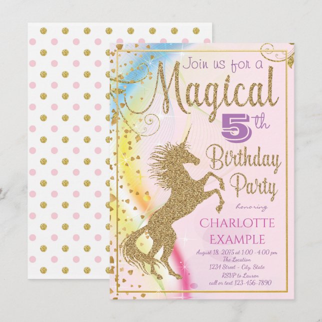 Invitaciones para fiesta de cumpleaños de unicorni (Anverso / Reverso)
