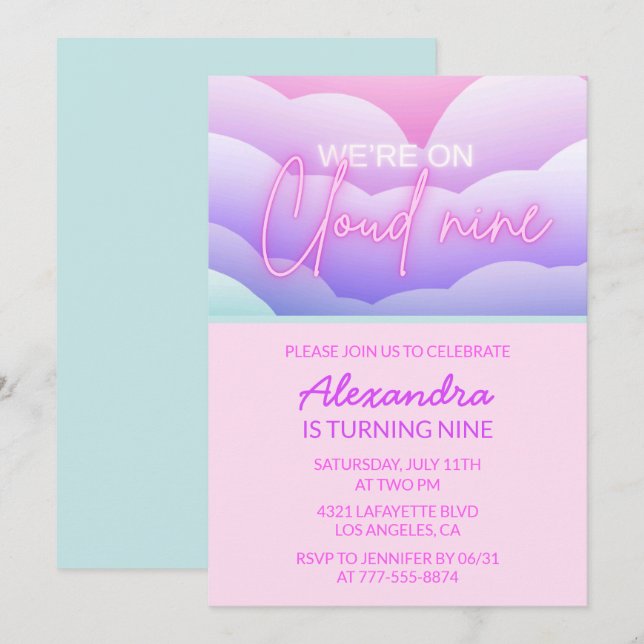 Invitaciones para fiesta de cumpleaños en Cloud 9  (Anverso / Reverso)