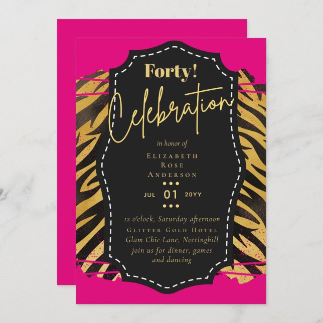 Invitaciones para Fiesta de Cumpleaños número 40 B (Anverso / Reverso)