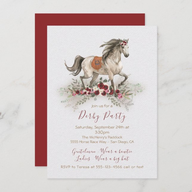 Invitaciones para fiesta de Derby de caballo acuar (Anverso / Reverso)