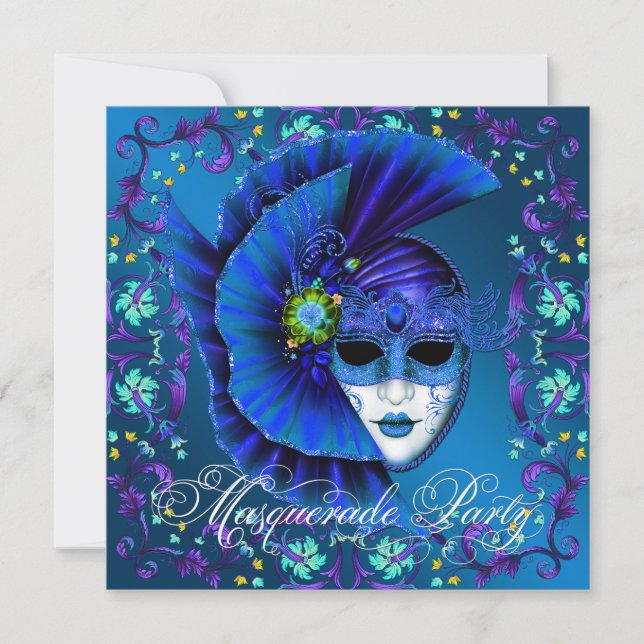 Invitaciones para fiesta de disfraz de azul real (Anverso)