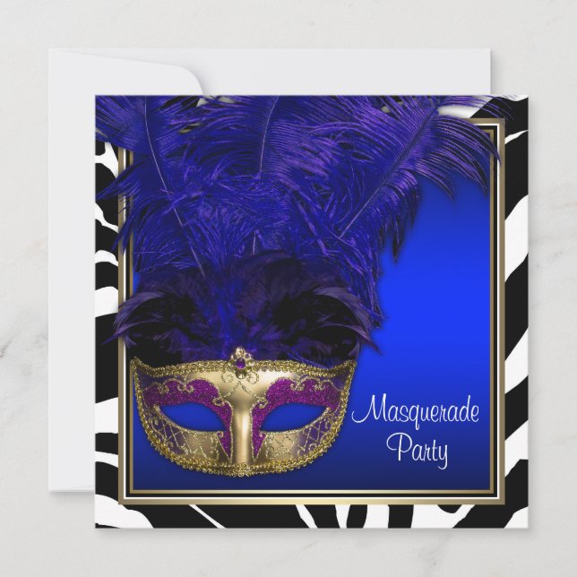 Invitaciones para fiesta de disfraz de cebra azul  (Anverso)
