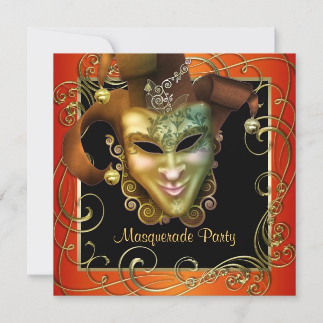 Invitaciones para fiesta de disfraz de naranja neg (Anverso)