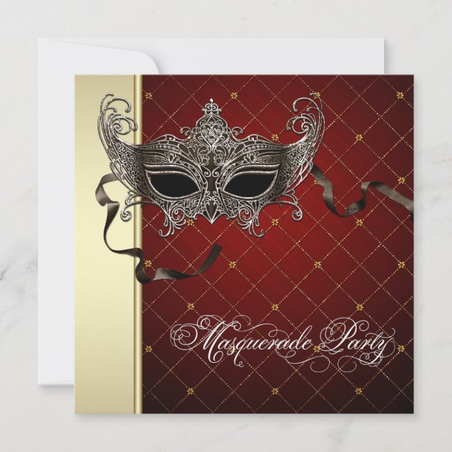 Invitaciones para fiesta de disfraz de oro negro d (Anverso)