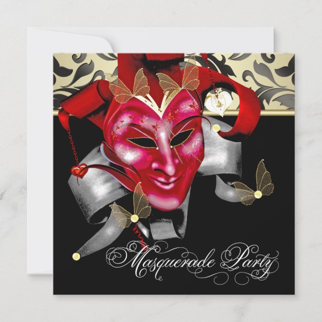 Invitaciones para fiesta de disfraz de rojo negro  (Anverso)