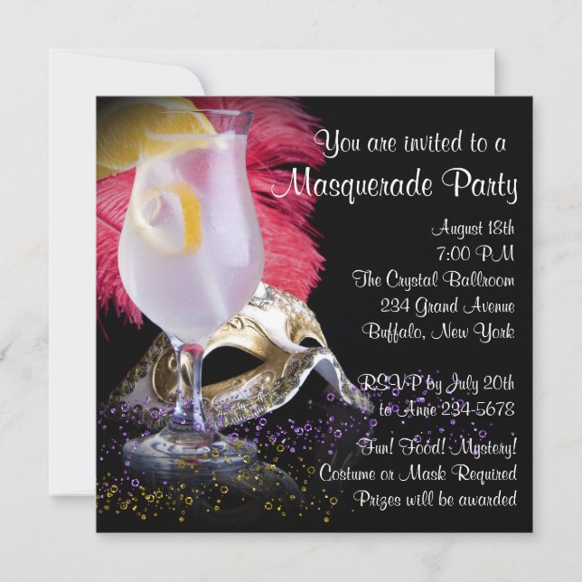 Invitaciones para fiesta de disfraz de rojo y negr (Anverso)
