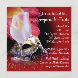Invitaciones para fiesta de disfraz de rojo y negr