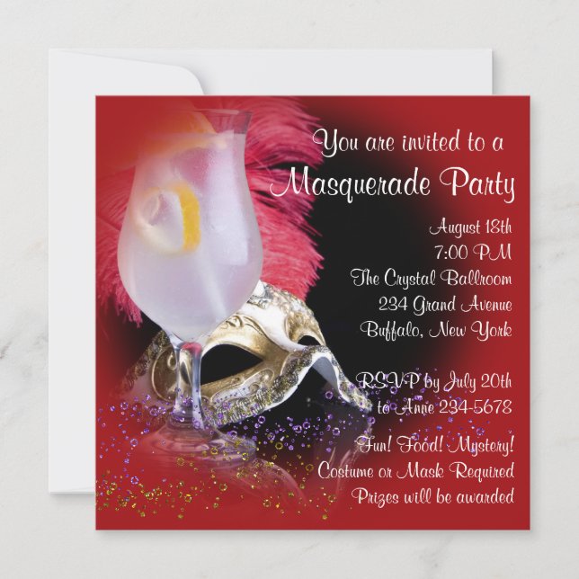 Invitaciones para fiesta de disfraz de rojo y negr (Anverso)