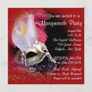 Invitaciones para fiesta de disfraz de rojo y negr