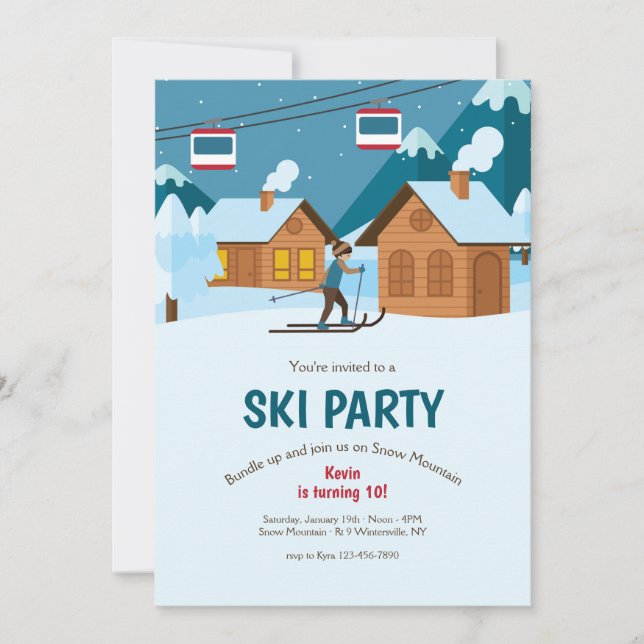 Invitaciones para fiesta de esquí (Anverso)