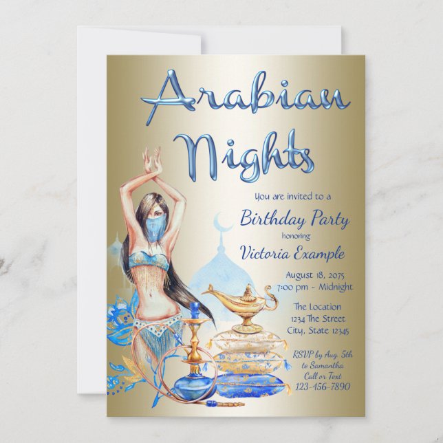 Invitaciones para Fiesta de las Mil y una Noches (Anverso)