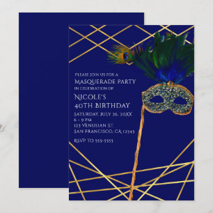 Invitaciones para fiesta de máscaras de pavo real