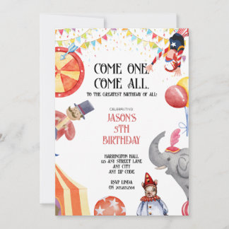 Invitaciones para fiesta de niños con tema de circ